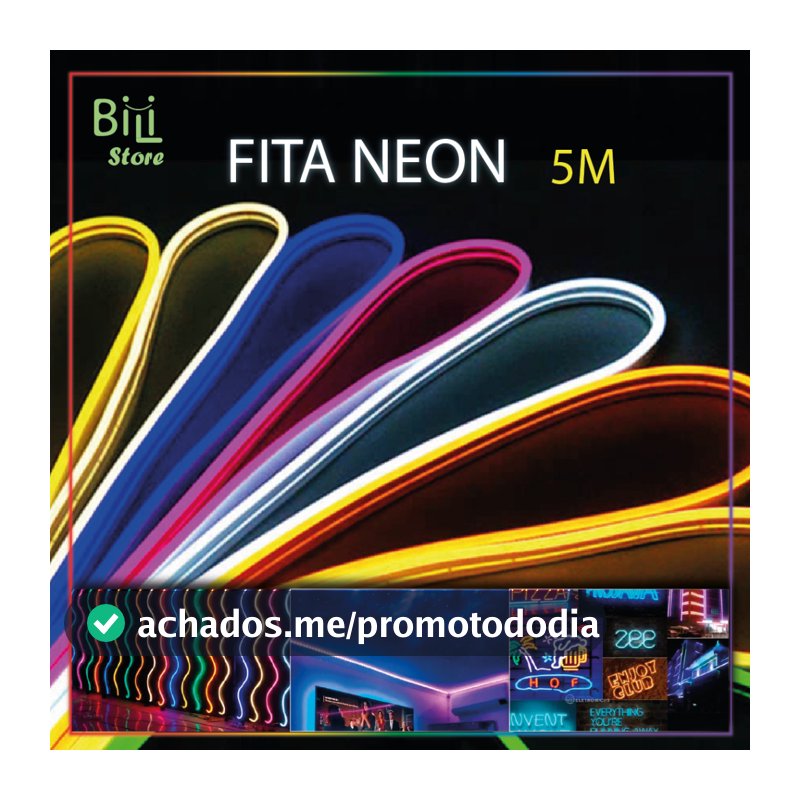 Fita de LED Mangueira Neon 5 Metros IP65 Flexível Com ou Sem Fonte | 8 Cores