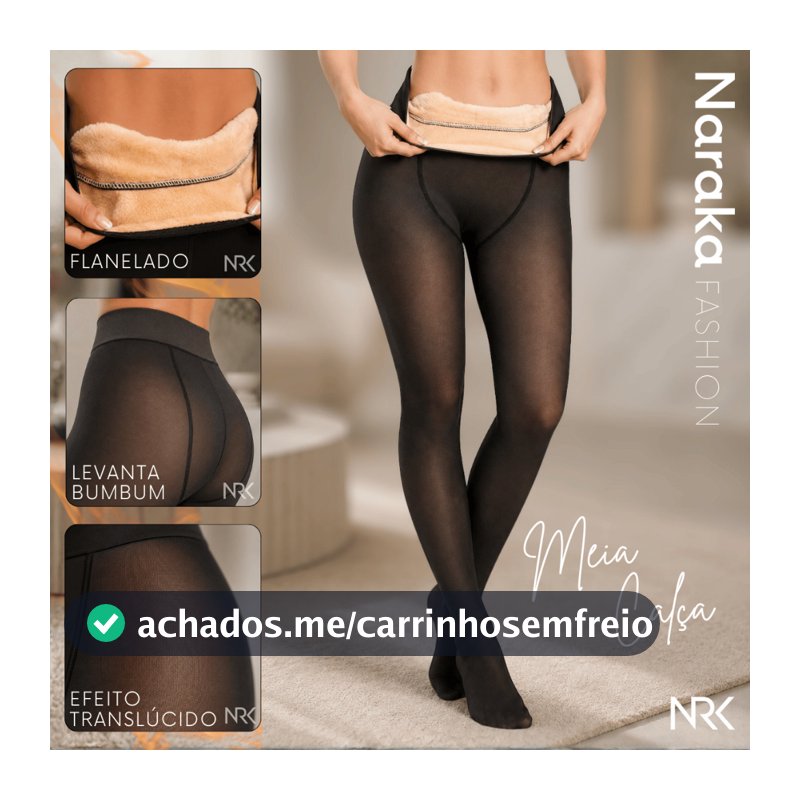 Meia Calça De Lã Térmica Translúcida Forrada Pelinho Pelúcia