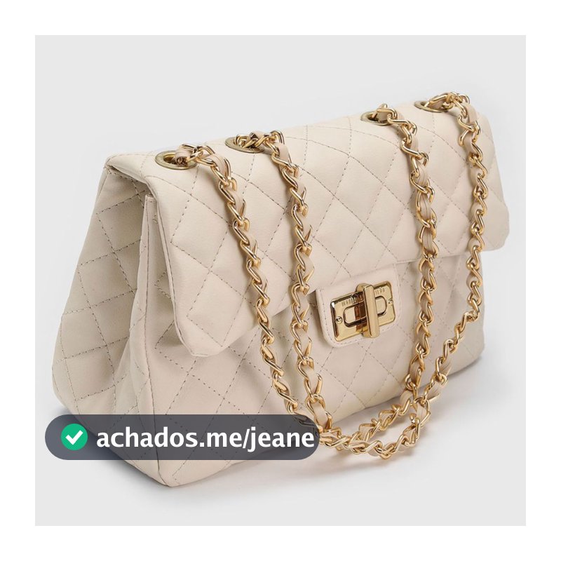 Bolsa Feminina Corrente Transversal Ombro Matelassê Lateral Off-White e Preta