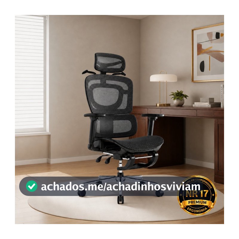 Cadeira de Escritório Ergonômica Reforçada Malha Respirável Ajustes Para Braços, Cabeça, Lombar e Apoio Pés - LARUNO
