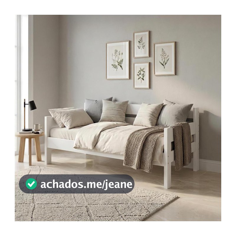Sofa Cama Solteiro Madeira Maciça Resistente Branco Premium Repleta
