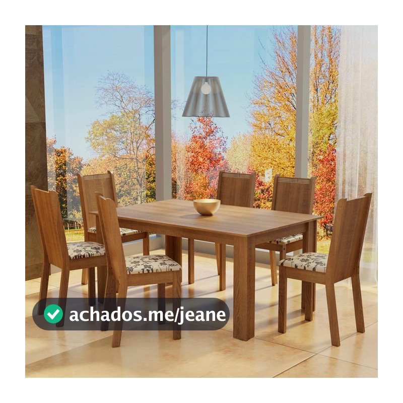 Conjunto Sala de Jantar Madesa Analu Mesa Tampo de Madeira com 6 Cadeiras