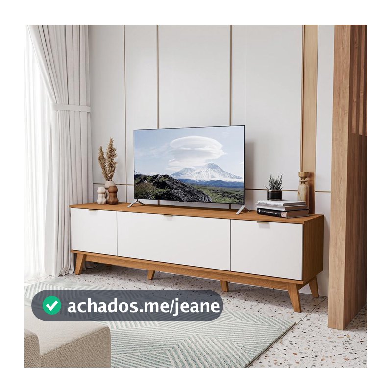 Rack para TV até 75 Polegadas 3 Portas 180cm Kappesberg Canela/Branco