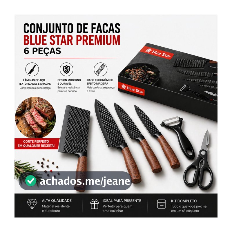 Conjunto De Facas Inox 6 Peças Antiaderente Com Cabo Reforçado Descascador E Tesoura Cozinha