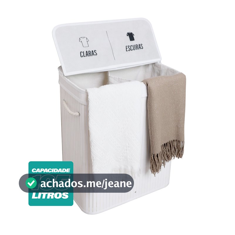Cesto de Roupas Com Divisória Roupeiro Bambu Retangular Artiko Pratic+ Com Tampa 105L