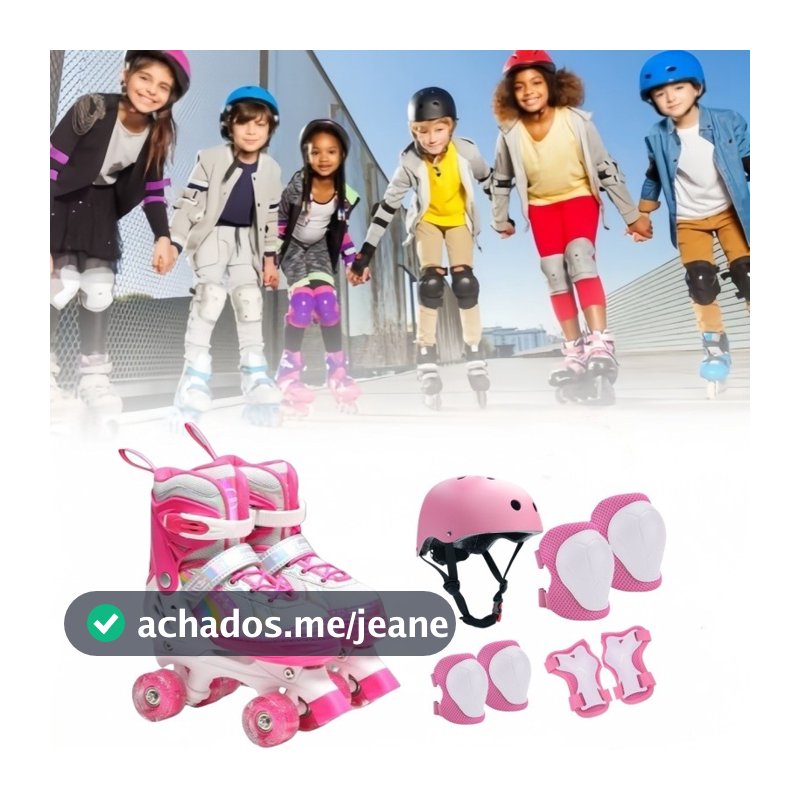 Patins Infantil 4 Rodas ARCO IRIS Com Luz De Led Top Patins Com Kit Proteção e Sem Kit Proteção Menina Menino Promoção
