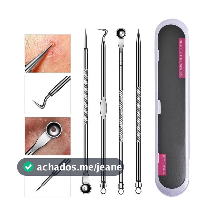 Kit Acne Espinha Removedor De Cravos Profissional 4 Pçs de Ponta Dupla com Pinça/Extrator/Agulha