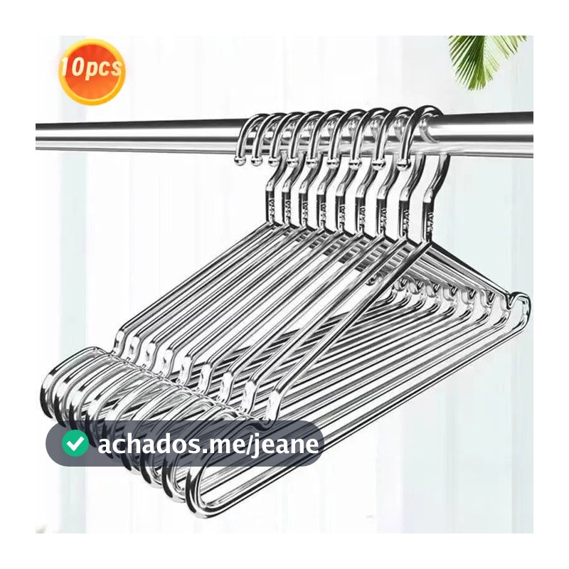 Kit 20/10 Cabides Tintureiro Metal Aço Cromado Adulto Cava Resistente Cabide