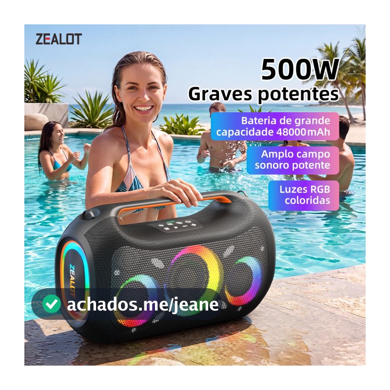ZEALOT ZE51 Alto-Falante bluetooth 500W 48000mAh BT5.3 RGB Iluminação Estéreo Conectar Travesseiro Para Albergue De Jard