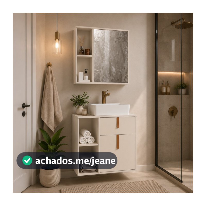 Kit Armário Organizador Gabinete P/ Banheiro Com Espelheira E Cuba Star 2 Portas Dalla Magazine G2
