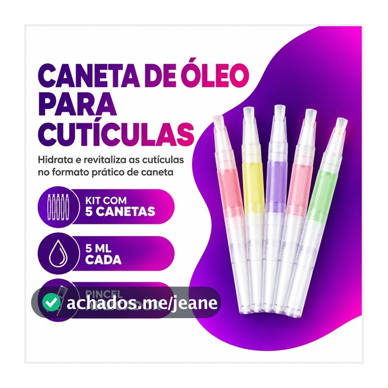 Kit 5 Canetas Óleo para Cutículas BMED 5ml com Pincel Hidratante Revitalizador Fragrâncias Sortidas Unhas Manicure