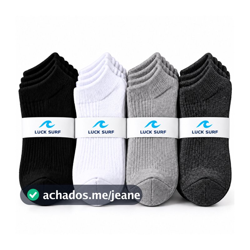 Meias Soquete Cano Curto Unissex Masculina Feminina LUCK SURF KIT 3 / 6 / 12 Pares