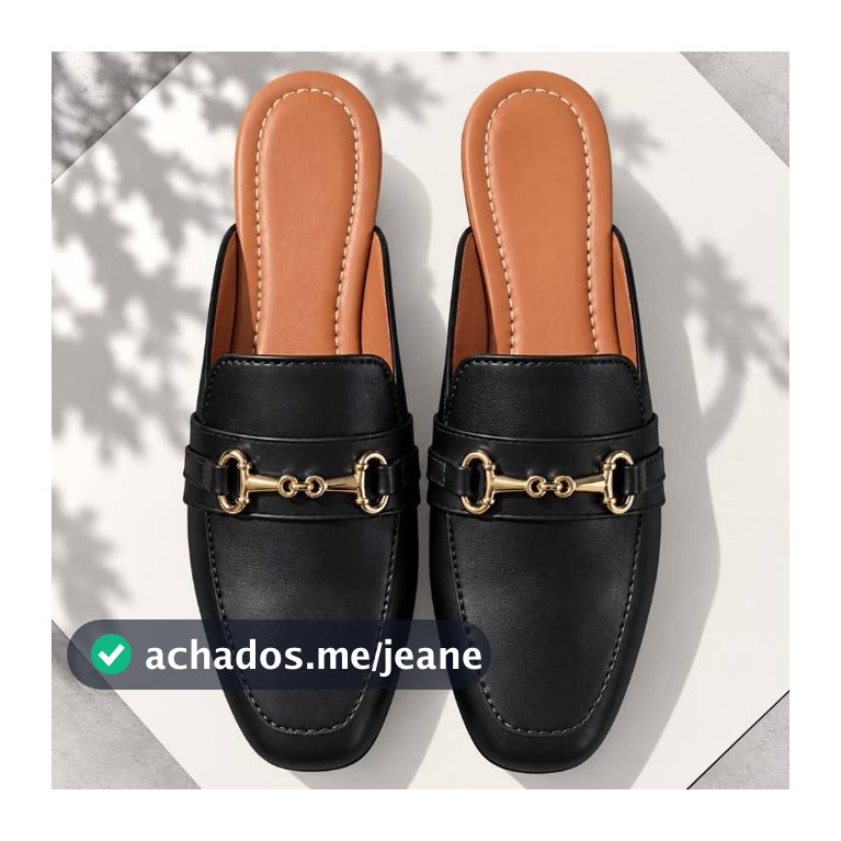 Mule sapato feminino quadrado  Muller corrente mocassim detalhe abs dourado  elegância tendencia
