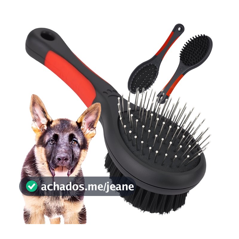 Escova Dupla Desembaraçar/Pentear Pelos Cães e Gatos, 21,5 cm, Cabo Emborrachado
