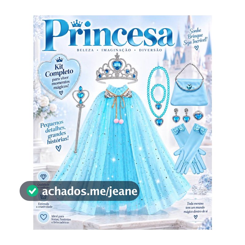 Kit 9 Acessórios Princesa Rosa Tiara Capa Luva Anel Bolsa Varinha Colar Festa Fantasia decoração