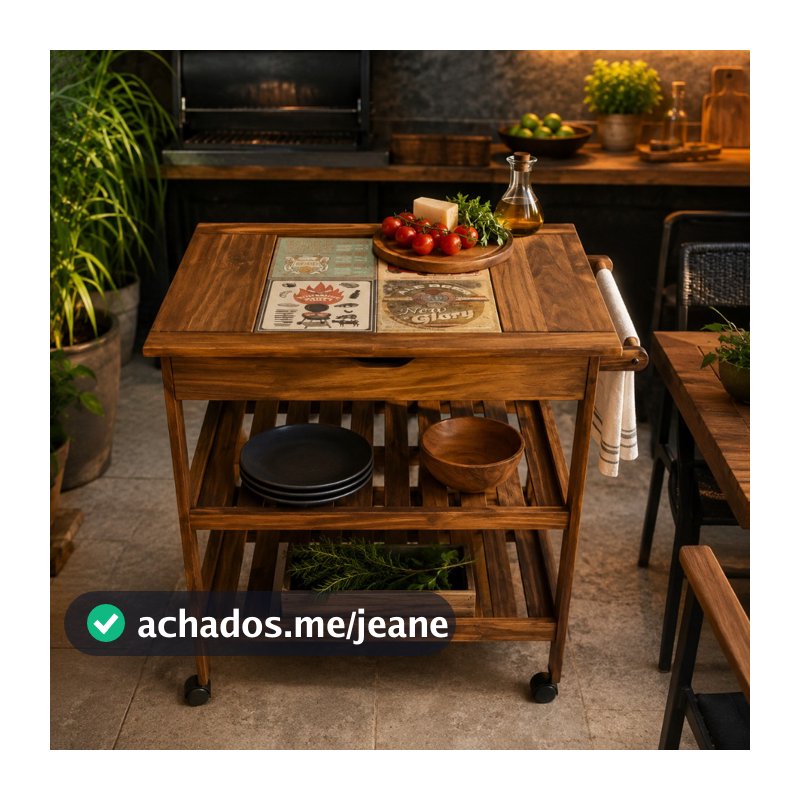 Carrinho Gourmet Madeira Maciça Com Gaveta Rodinhas Flexíveis Área Gourmet Churrasco Cantinho Do Café Decoração Jardim