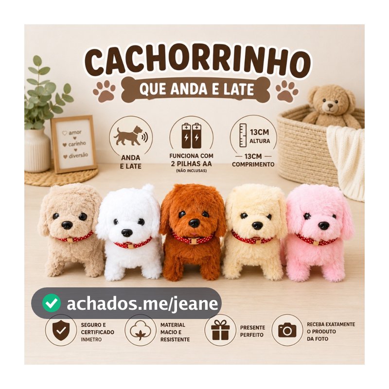 Cachorro Filhote de pelúcia de pilha que pula, anda e late / Crianças - Envio imediato