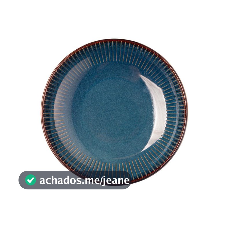 Prato para Massa 23cm Linear Azul Cerâmica Lyor para Macarrão Risoto Nhoque Salada Refeições Mesa Posta Servir Elegante