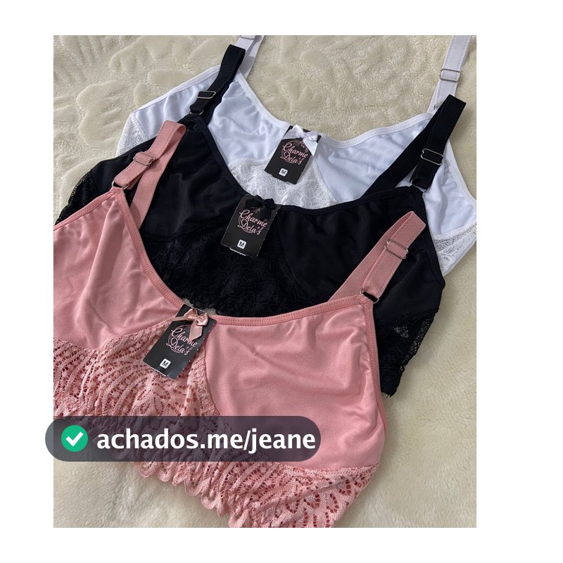 Kit 3 Sutia Sem Bojo Renda Alça Larga Conforto Charme Soutien