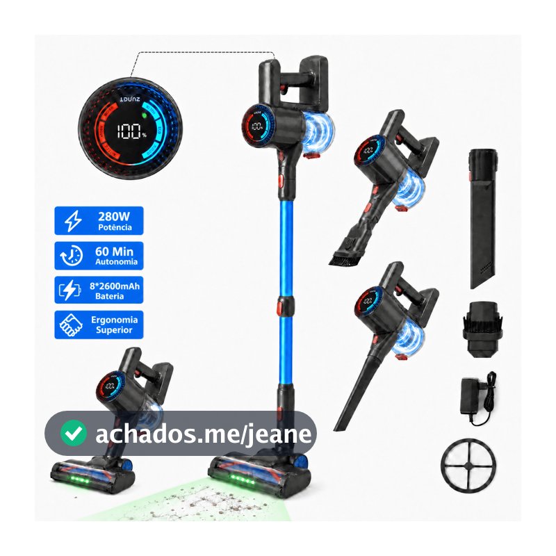 Aspirador de Pó Sem Fio 3 em 1 Witpixy Z8 | 40000Pa Super Sucção, Escova com Luz LED, Tela Digital, Bateria até 40min