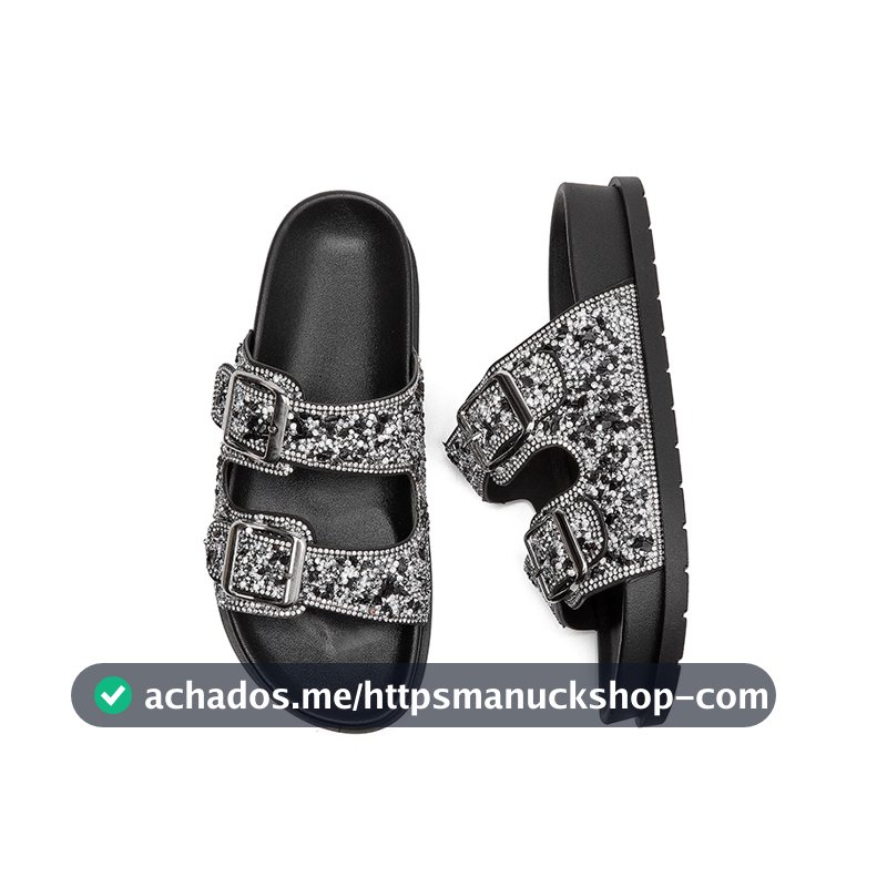 Sandália Birken Papete feminina Fivela ajustável de strass de luxo design MEIJILE
