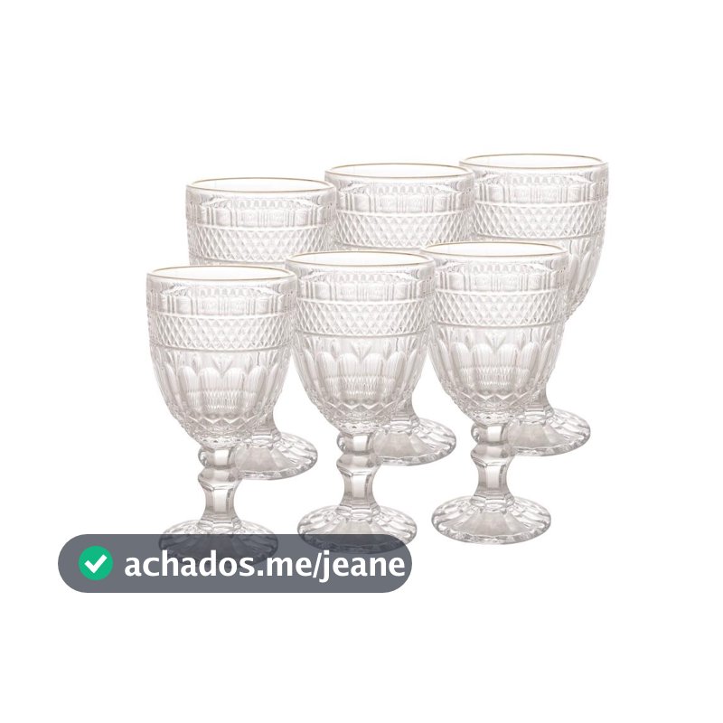 Jogo 6 Taças de Agua Wolff Brand 320ml Vidro com Fio Dourado para Mesa Posta Jantar Café Receber Convidados e Decoração
