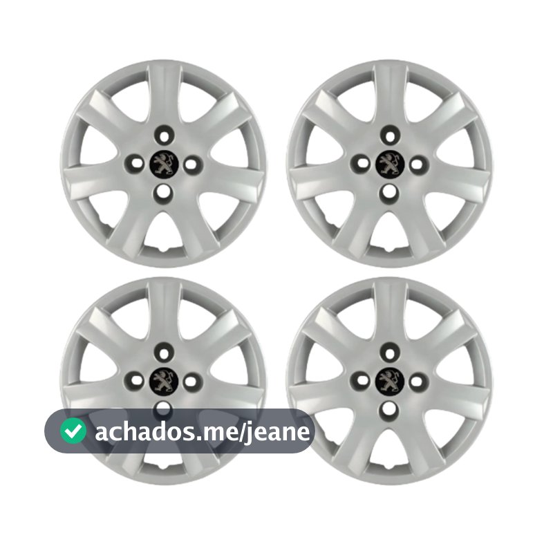 Kit 4 Calota Peugeot Aro 14 206 207 308 2010 2011 2012 2013 2014 2015 2016 Prata Cubo Baixo Emblema