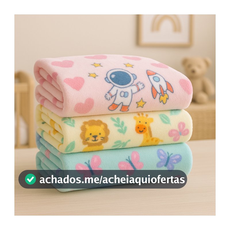 KIT 2 UND MANTA INFANTIL BEBE COBERTOR SOFT ANTIALERGICO MENINO MENINA