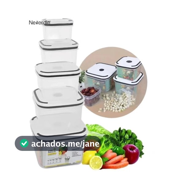 Kit De 5 Potes Herméticos Plastico Para Mantimentos Micro-ondas Alimentos Geladeira Frutas Marmita