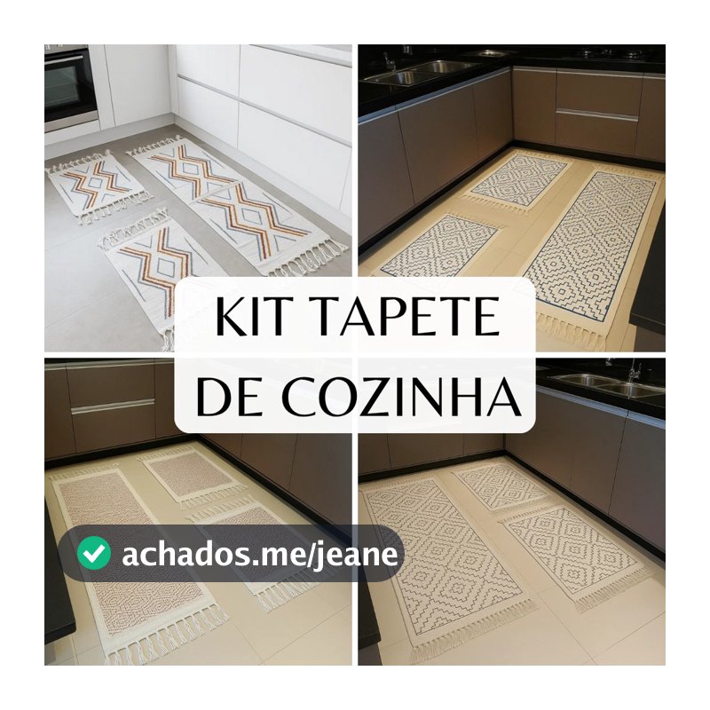 Kit tapete cozinha 100% algodão com passadeira geometric 3pç