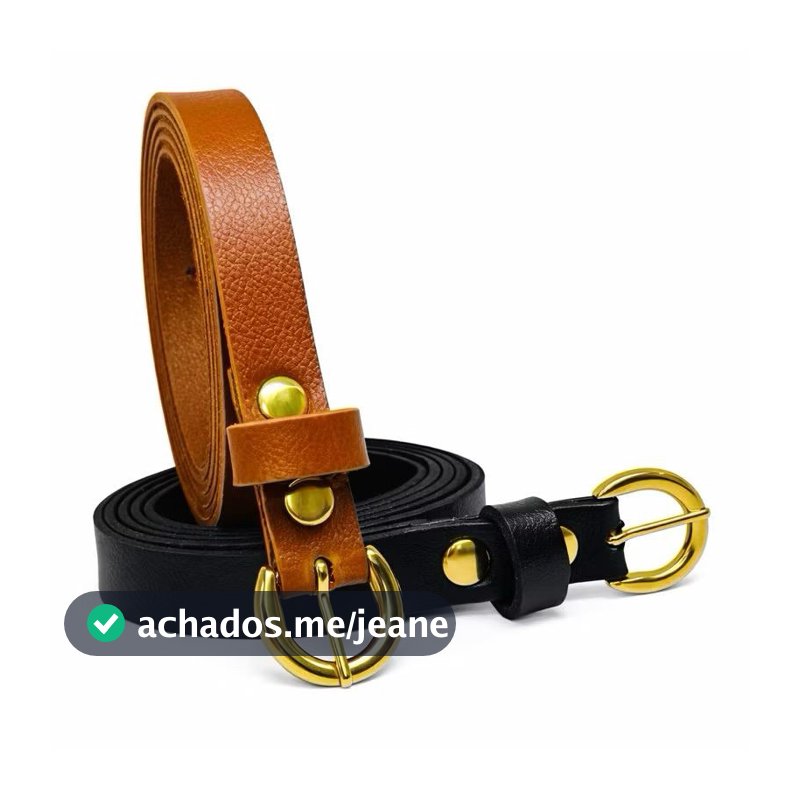 Kit 2 Cintos Feminino Fino Largura 1.5cm Fivela Dourada Delicada Dia a Dia Elegante Casual Skinny - Bia
