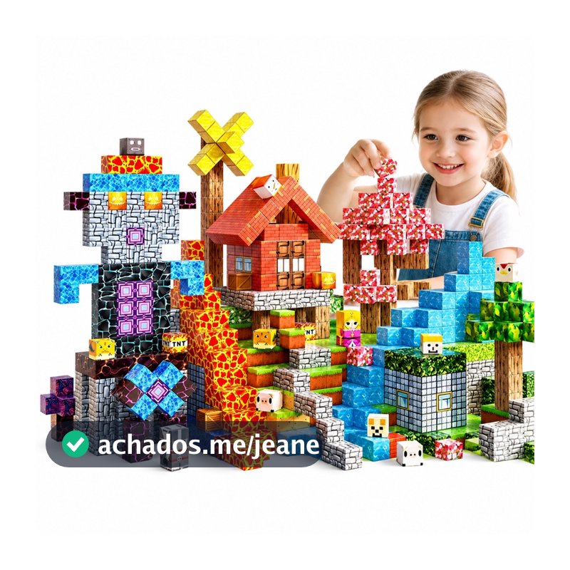 Cubos Magnéticos 100 Peças de Construção Tema Pirata Brinquedo Educativo Montessori STEM para Crianças