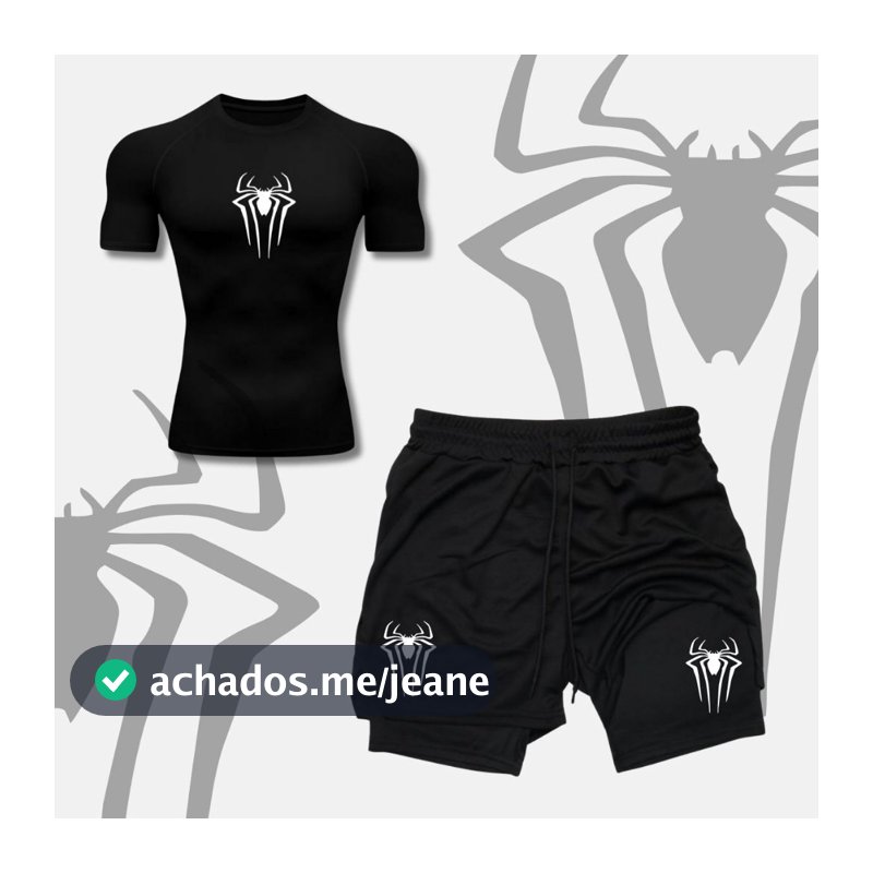 Kit Treino Academia Gym Camiseta Compressao E Short 2 em 1 Compressao spider aranha streetware