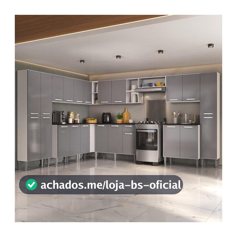 Armário Cozinha Modulada Completa de Canto 534cm Pequim Pop Multimóveis MP3771