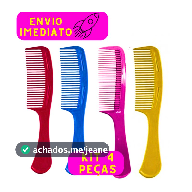 Kit 04 Pentes 22 Cm Plástico Utensílio Capilar Dentes Largos Cores Variadas Versátil Prático Beleza