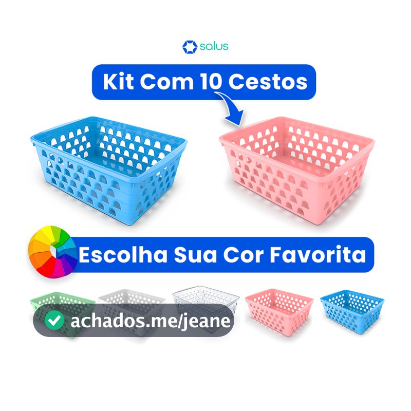 Kit 10 Cestos Organizadores Multiuso Diversas Cores 16x12x6Cm