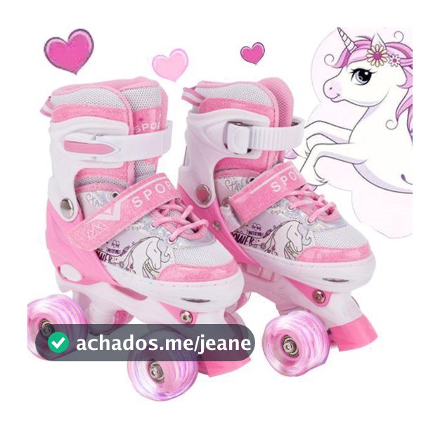 Patins Quad Meninas Rosa Unicórnio De 4 Rodas Com Luz De Led Ajustável Criança Promoção Black Friday