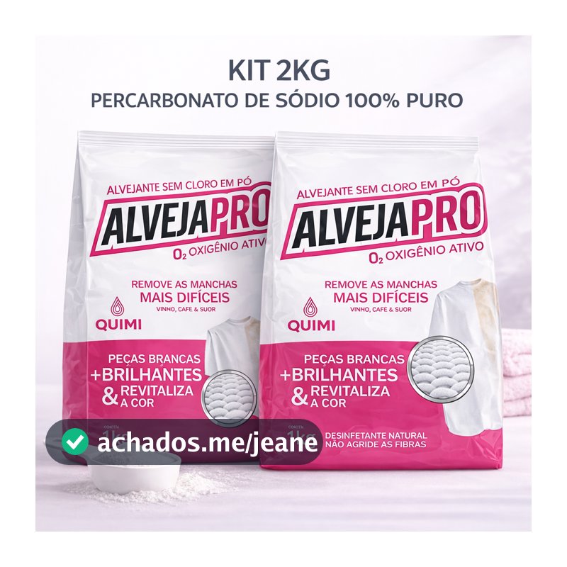 2kg Percarbonato de sódio 100% Puro - Tira Manchas de roupas brancas e coloridas - AlvejaPro
