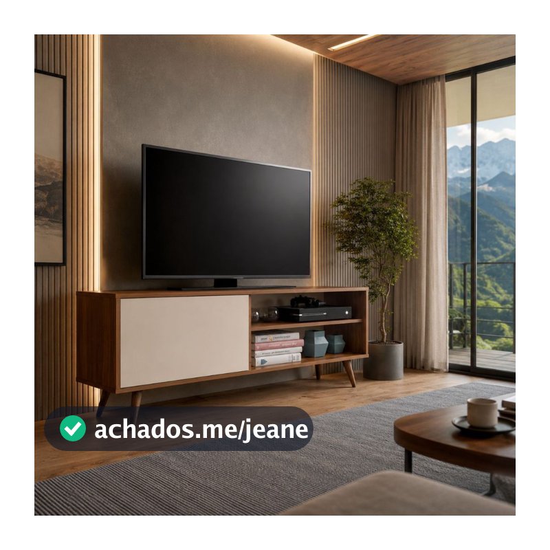 QUEIMA DE ESTOQUE - Rack estilo Vintage com 1 Prateleira Multiuso e Pés Palito - Ideal para TV de 32'' a 43''