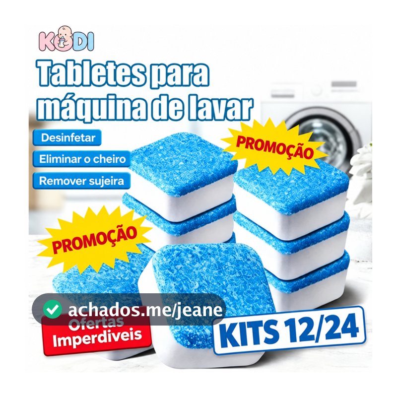 Pastilhas Limpa Máquina de Lavar para Limpeza Profunda e Remoção de Odores 12 ou 24 Unidades KODI