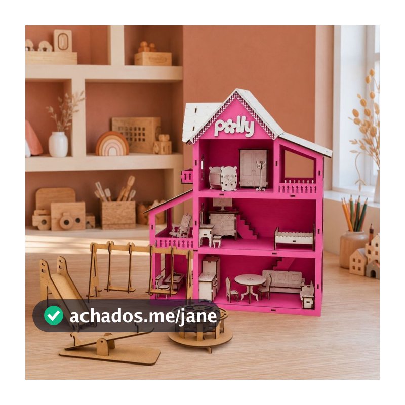 Casinha Casa de boneca mdf 45x13cm + 19 Mini Moveis Pequenos Acompanha  Parquinhos em mdf
