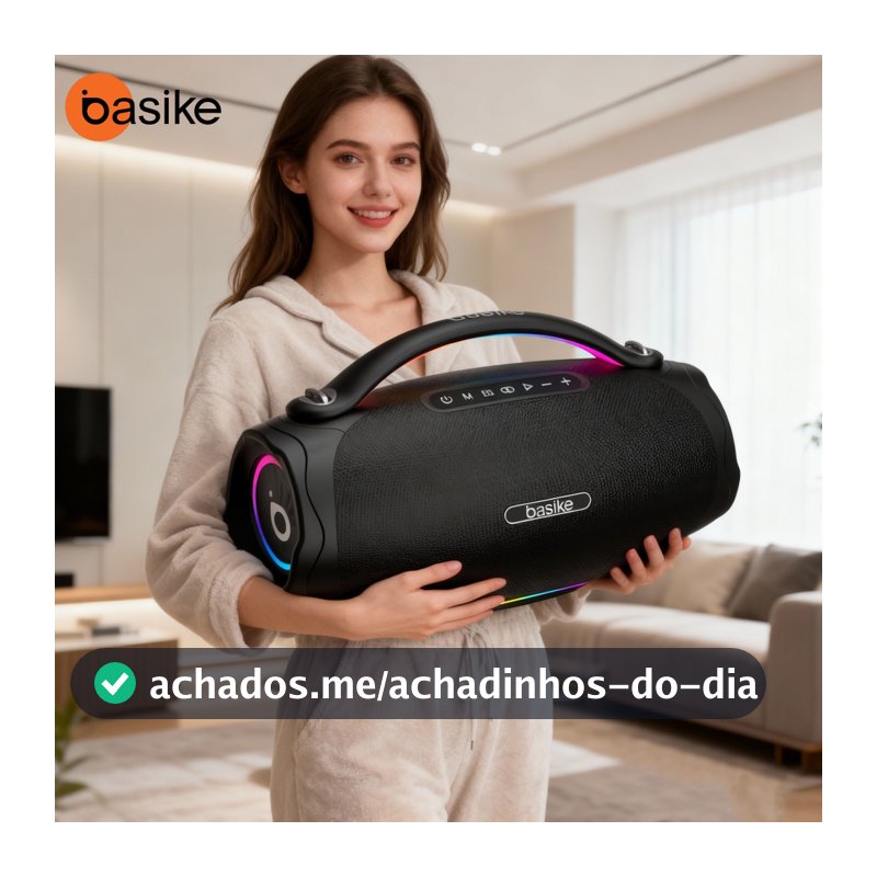 Basike caixa de som bluetooth grande 100W Boombox Plus 10H Portátil Subwoofer Com RGB IPX6 à prova d'água 360° Estéreo