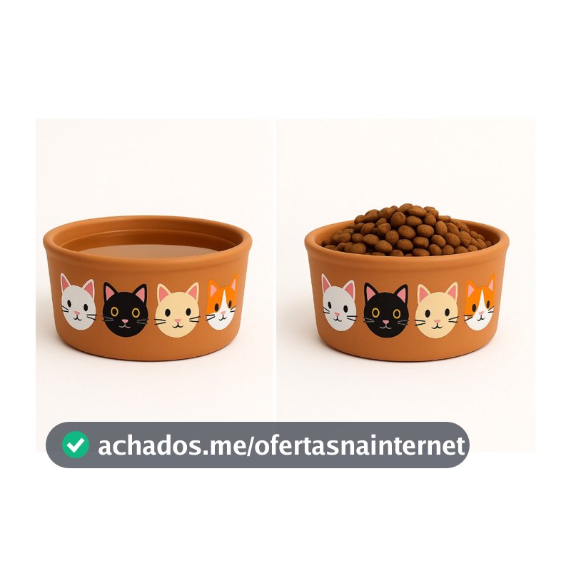 KIT COMEDOURO PARA GATOS EM BARRO PINTADO À MÃO – 750ml (Água) ou 500g (Ração)