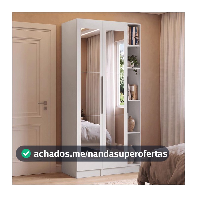 Guarda-Roupa Modulado 2 Portas com Espelhos 5 Nichos Branco Neo Madesa 01
