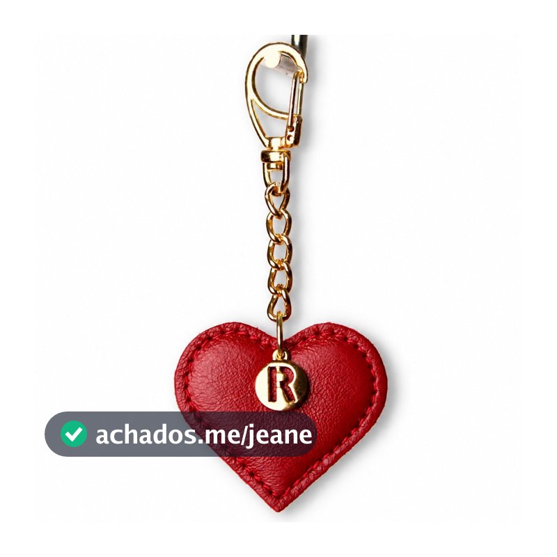 Chaveiro de Couro Coração Personalizado com Pingente de Letra Dourado Artlux CH196
