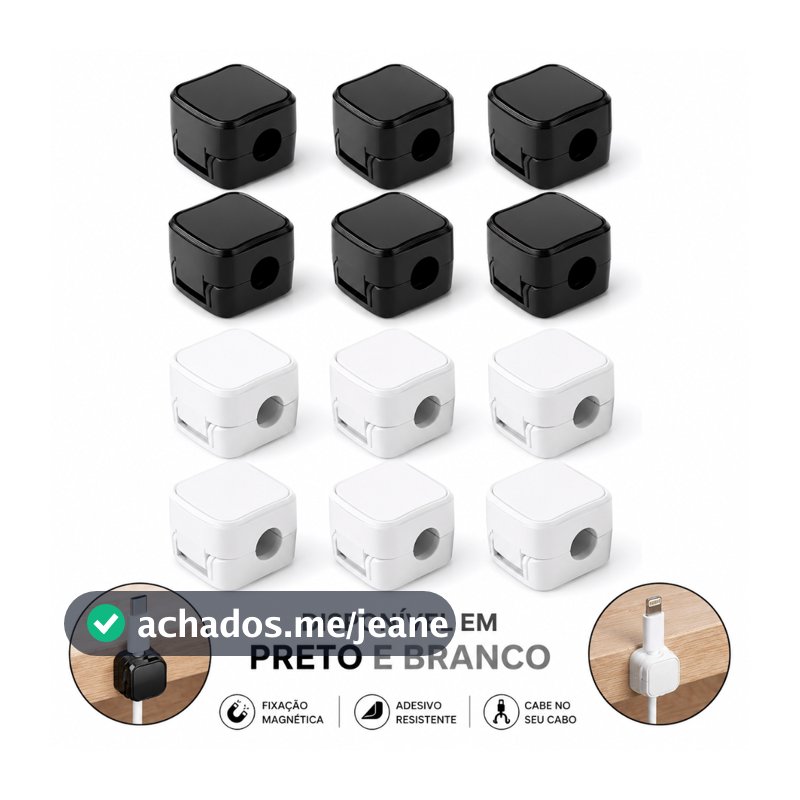 Kit 6 Clips Magnéticos Organizador de Cabos Adesivo para Fios Mesa Escritório