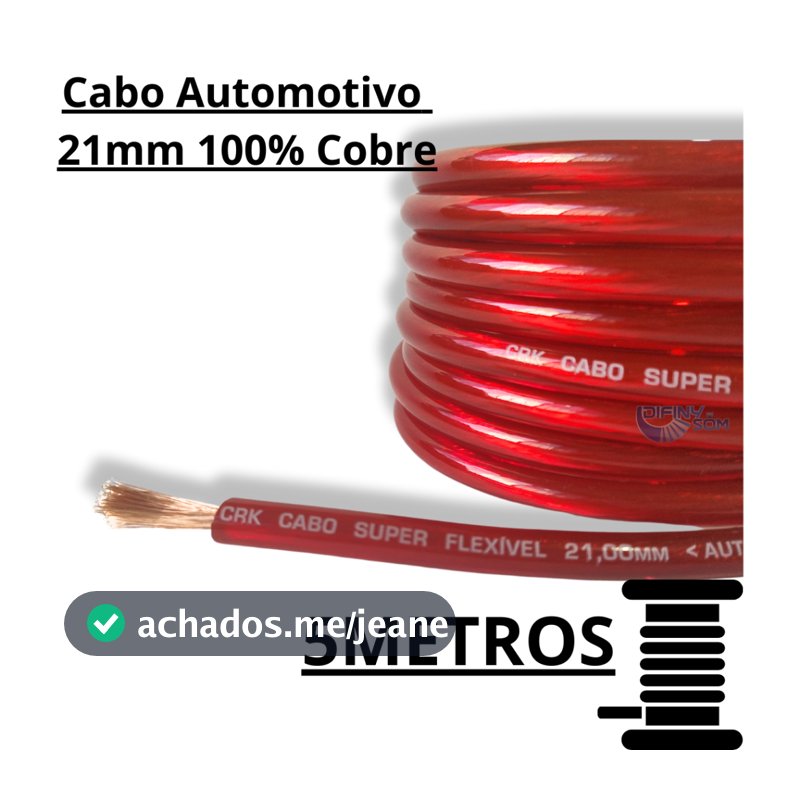 Cabo Fio Força De Bateria 21mm Som Automotivo Rolo 5 Metros 100% Cobre