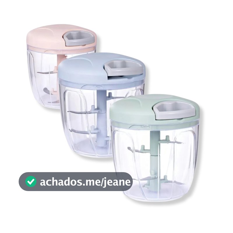 Processador Manual Triturador de Alimentos 900ml 5 Lâminas Prático Cozinha Variedade Rosa Verde Azul
