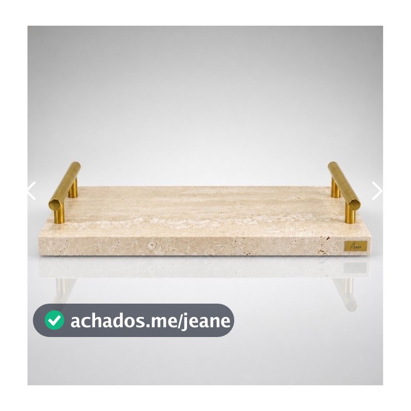 Bandeja Decorativa em Travertino Romano Bruto Premium com Alças Douradas (30x15x6 cm)
