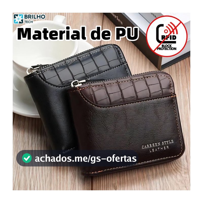 Carteira Masculina Com Zíper Colorido-Cartão Vintage De Couro PU De Grande Capacidade E Porta-Moedas-BT